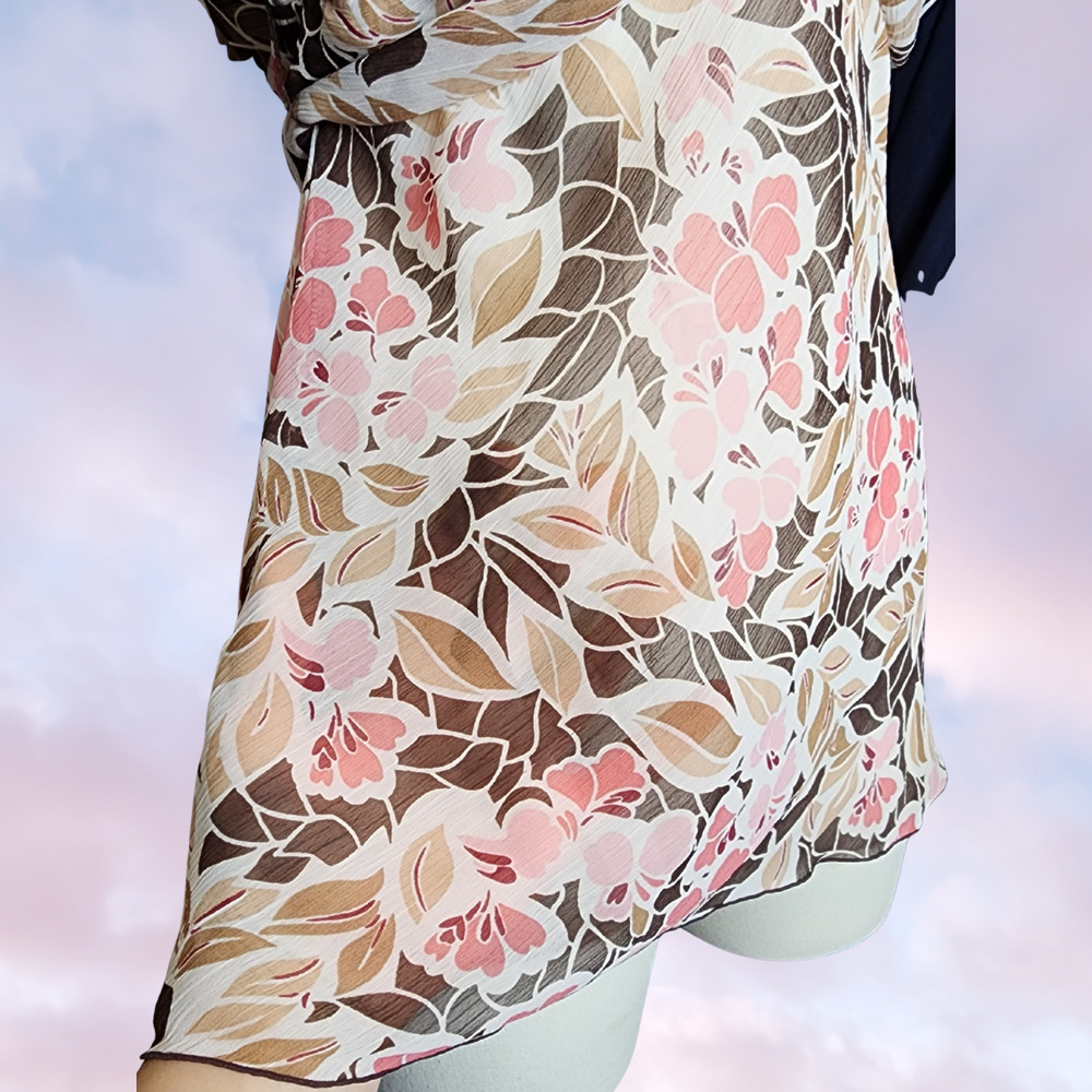 Y2k 2000 Vtg iz Byer Cali Floral Short Sleeve V-Neck Tie Back Chiffon Mesh Top L - Picture 3 of 8